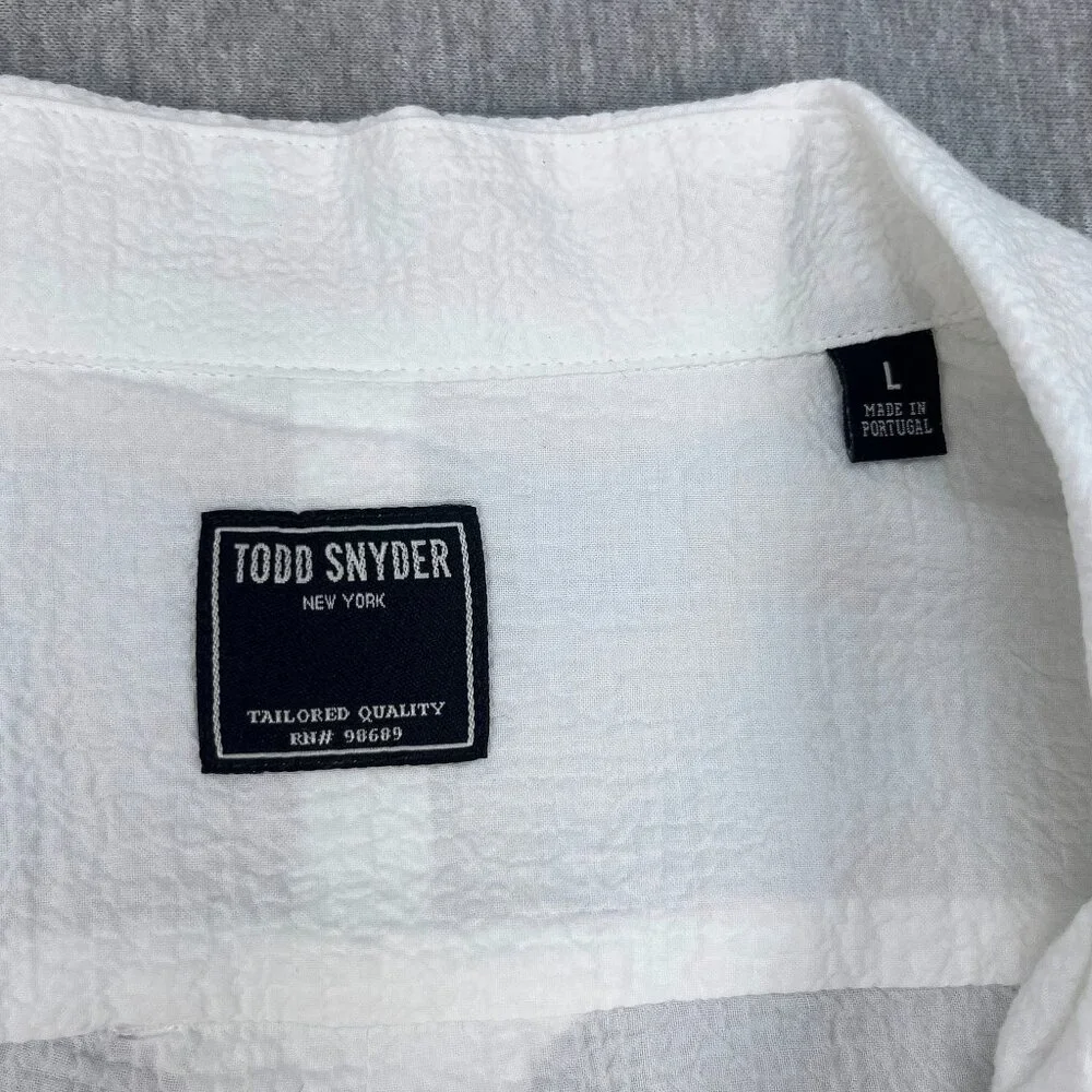 Todd Snyder Portuguese Seersucker Camp Shirt Men L White Loop Collar Long Sleeve - Picture 5 of 15